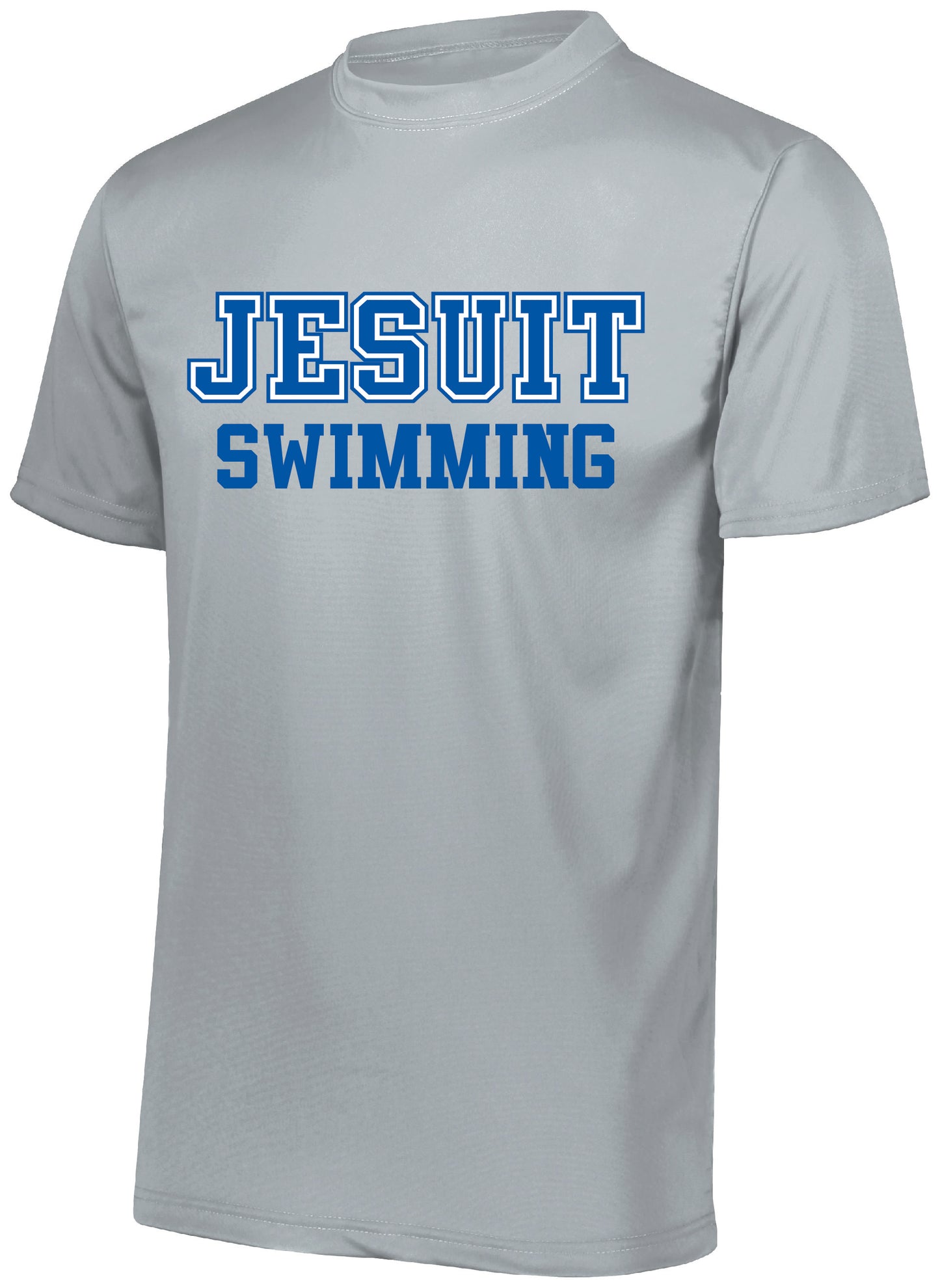 A4.
100% 4.0 Ounce Micro Polyester Interlock.
Moisture wicking for peak performance. Stain release and odor resistant for easy care. Fade and snag resistant for durability. 44+ UPF for UV sun protection
JESUIT SWIMMING LOGO.