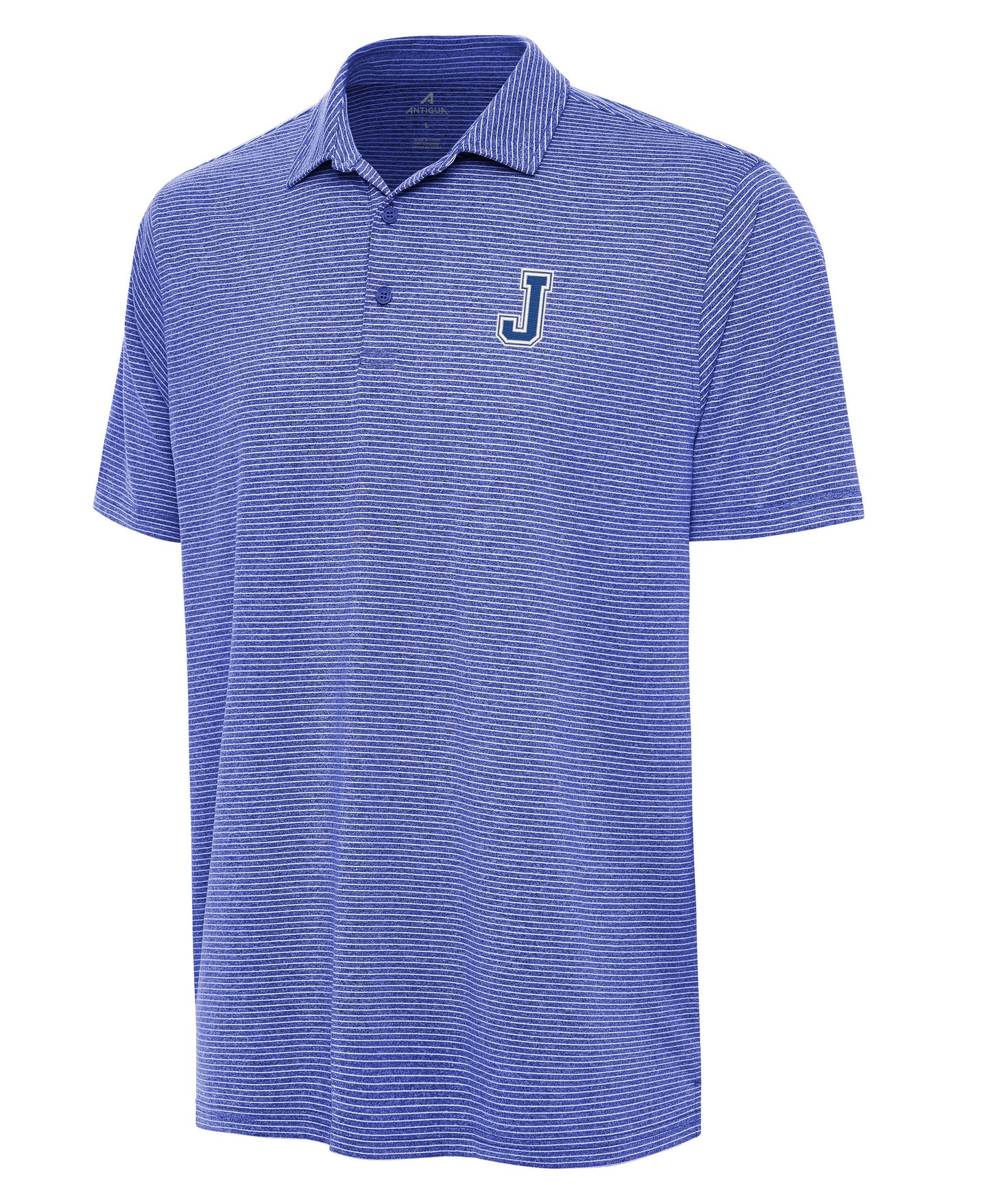 Antigua.
93% Polyester/7% Spandex.
This classic two-color heathered stripe is perfect from a Blue Jay event to dinner. Mini stripe, side vents, matte logo buttons. Roomy fit.
J embroidered logo.