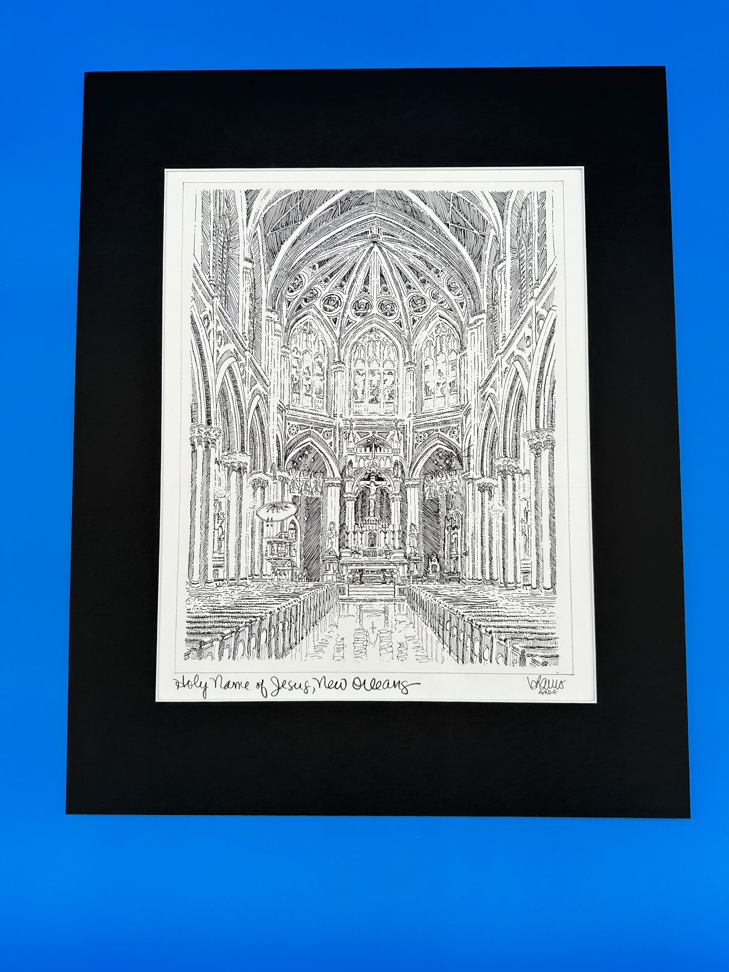 BHarris Art. Fine art print on delicately textured watercolor paper, which nicely compliments the elegance of the original pen & ink drawing. Includes black mat. All exterior mat sizes conveniently fit standard frames (16" x 20"). Artwork by JHS alumnus, Billy Harris '86.