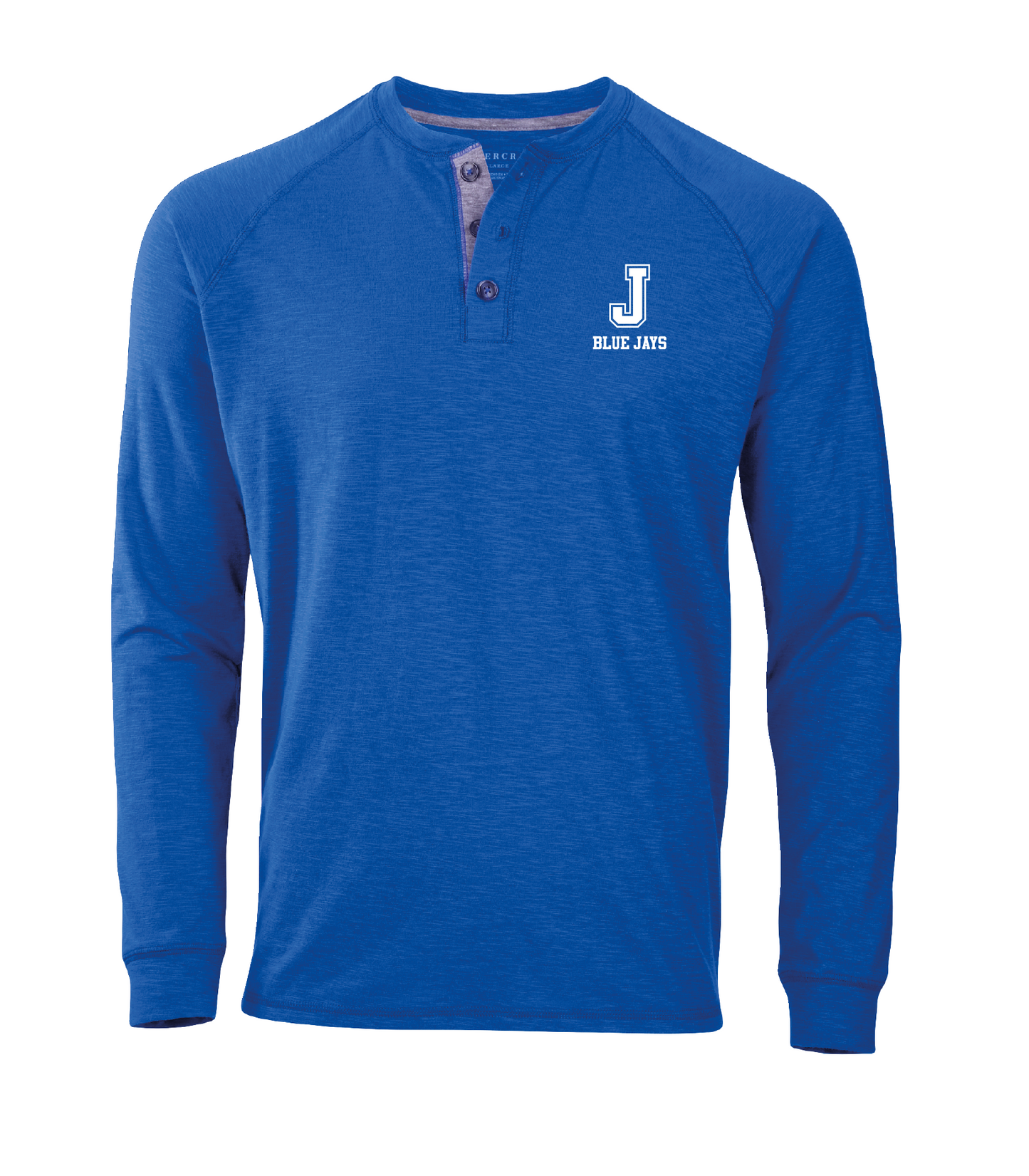 Boxercraft.
60% Cotton/405 Polyester slub jersey - 4.28 oz.
Self-fabric placket and collar with contrasting heather grey self-fabric back neck tape.
Great coordinating piece with all of our plaid Jesuit lounge pants.
J Blue Jays screenprint logo.