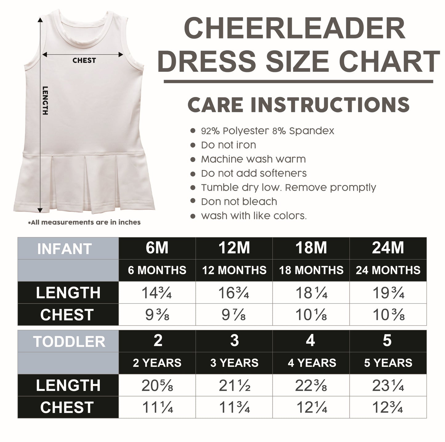 For your convenience, a size chart to help you choose the right size for your future Jayette!