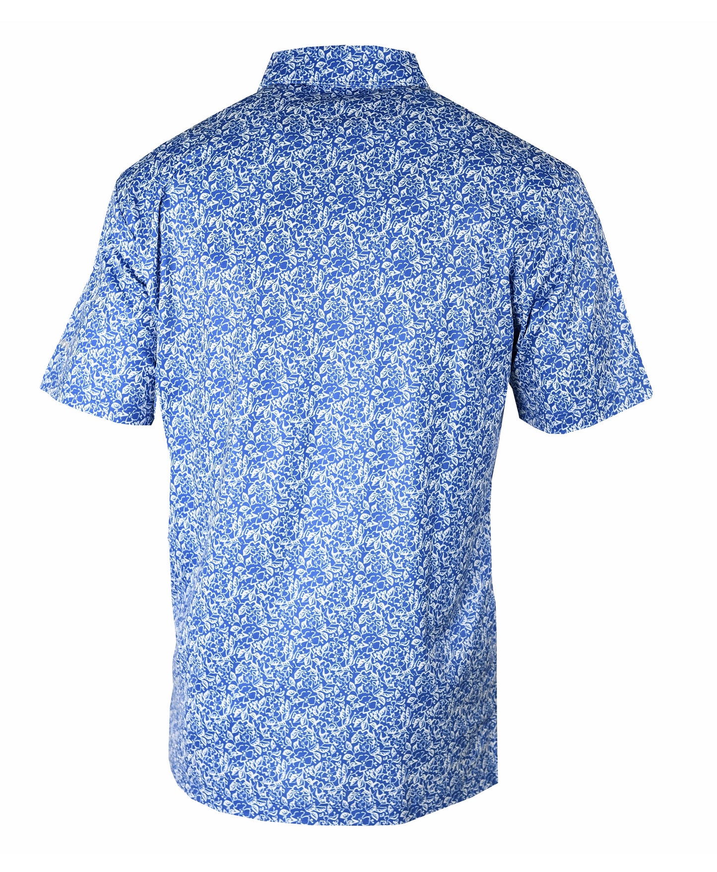 Columbia
92% Polyester/8% Spandex.
This polo features a royal blue & white floral print. OMNI-SHADE UPF 30 sun protection. Self-fabric collar with sewn in collar stays. Pearl finish buttons.
J embroidered logo.
