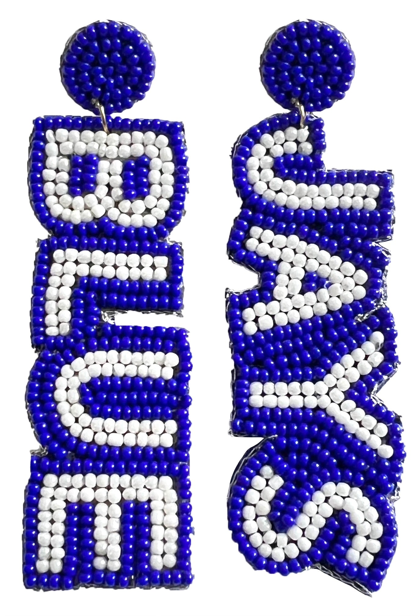 Lisa Devlin. Cheer on the Jays with a little sparkle with these Blue Jays beaded earrings. Blue Jays measure 2.75" drop. Total drop is 3".