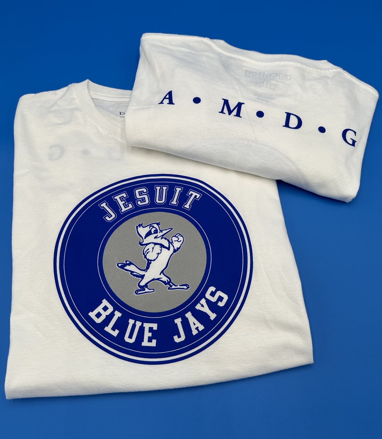 Gear for Sports. 100% Cotton. Comfortable and super soft cotton sueded jersey with 1 x 1 rib crew neckline. Jesuit logos on front and on upper back.