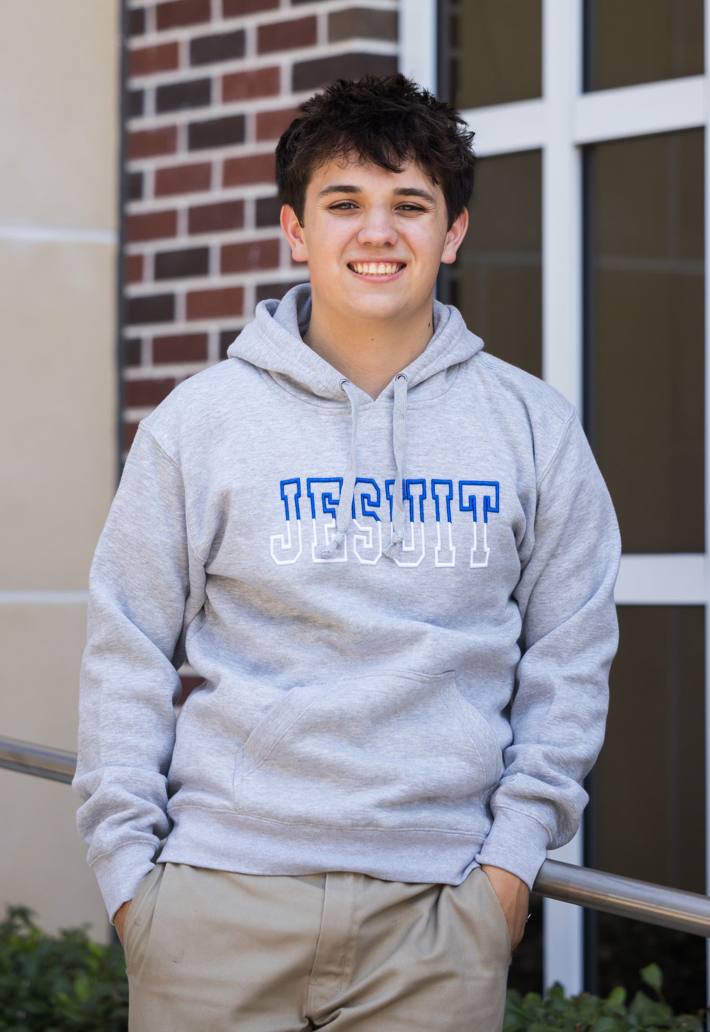 Gear for Sports.
75% Cotton/25% Polyester - 9 oz. fleece.
This hoodie is brushed inside & out for the coziest fit & feel. Jersey lined hood with full draw cord and pocket openings.
3D embroidered JESUIT logo - fades from Royal Blue to White.