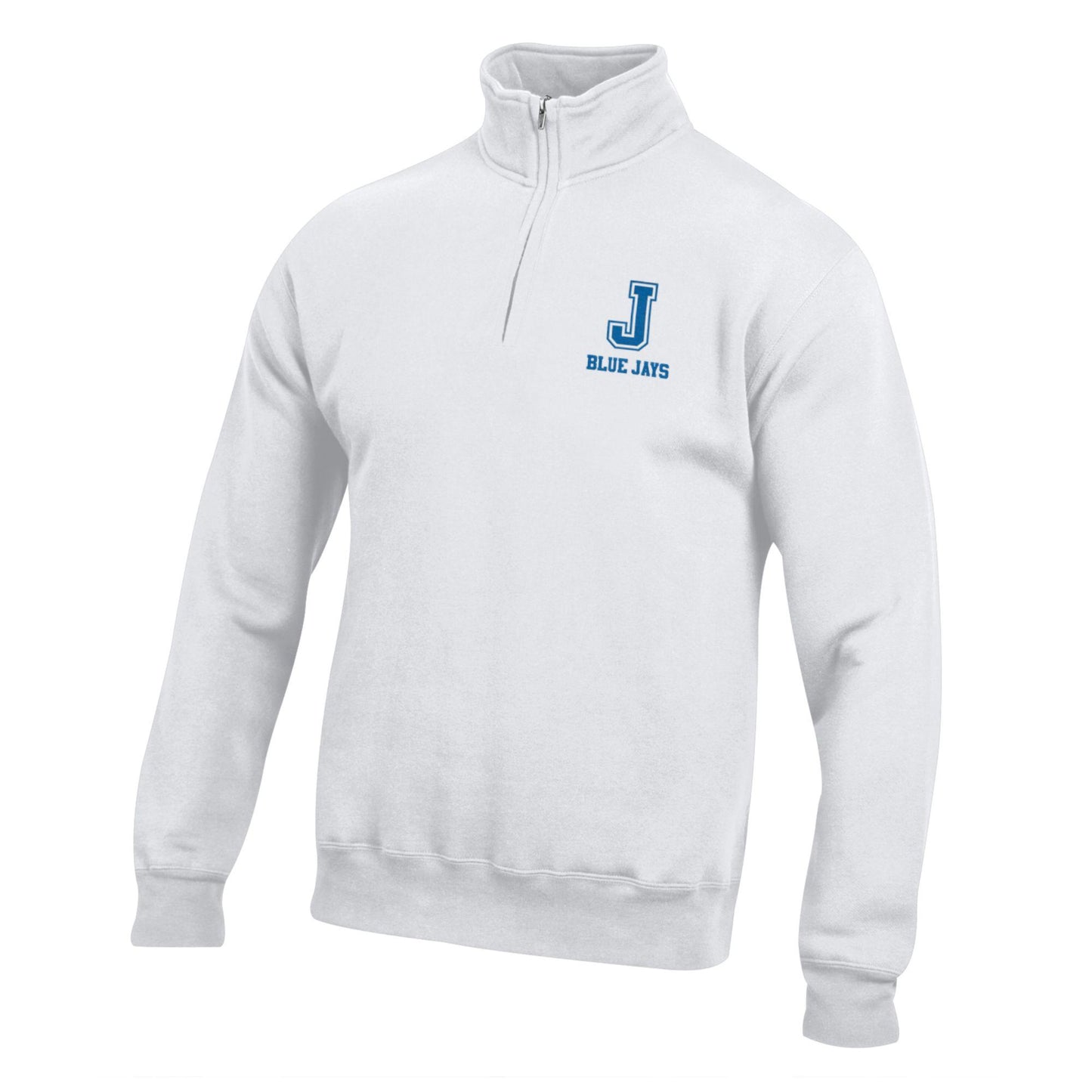 Gear For Sports.
80% Cotton/20% Polyester
9 oz. fleece. Brushed inside and out for the coziest fit and feel.
Stand collar and side seam pockets.
1x1 Cotton/spandex rib at cuff and waistband.
Embroidered J/ Blue Jays logo.