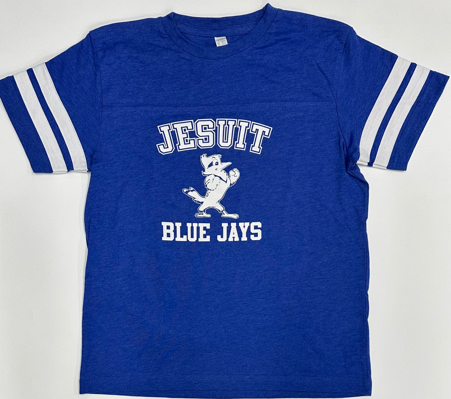 USCAPE.
60% Cotton/40% Polyester.
Get ready to cheer on the Jays! Featuring 100% cotton & top-stitched stripes for a sporty comfy look.
Jesuit Blue Jays w/Jayson logo.
