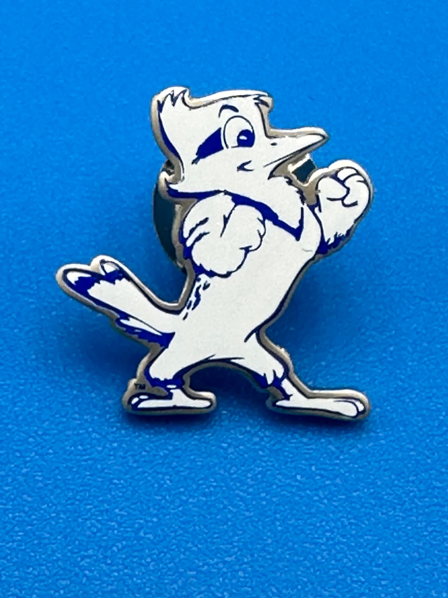 Our fighting Blue Jay, Jayson! Plated base metal with enamel. Measures .75" height.