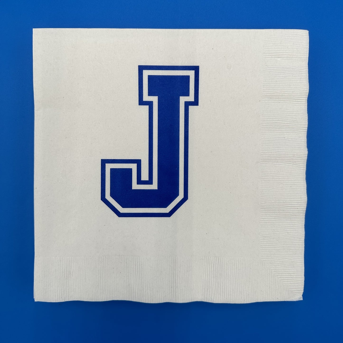 For your Jesuit parties! Dinner size white napkins with J logo. Package of 20 napkins in set. Measures 8.5" x 8.5".