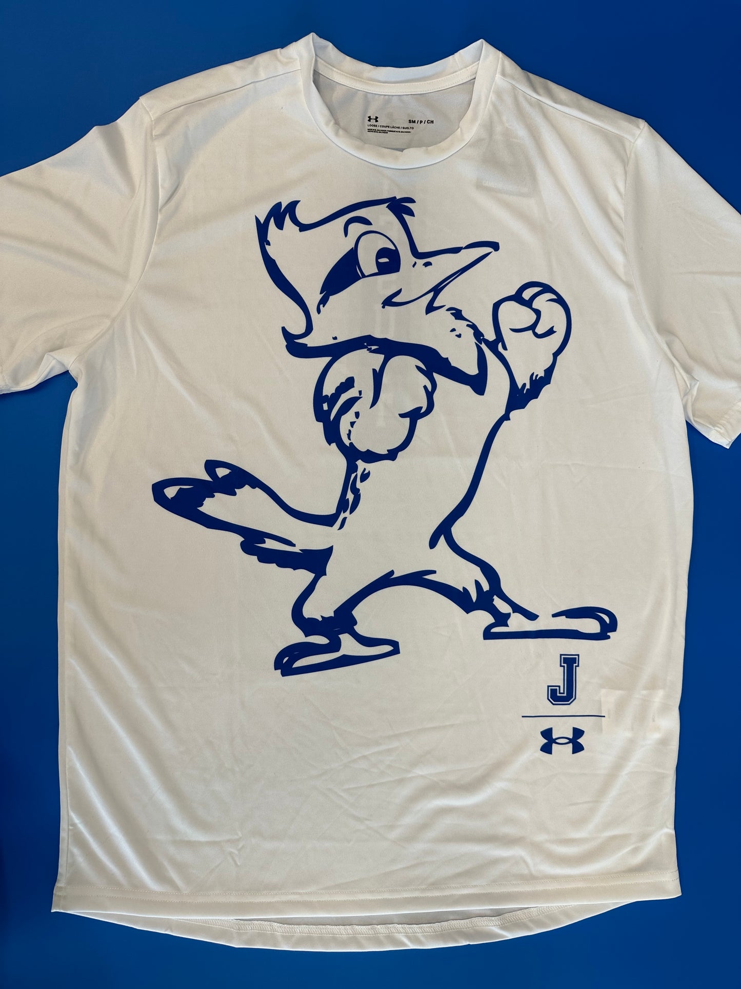 Under Armour. 100% Polyester. Performance Fabric. Jayson on Front w/JESUIT down center back.