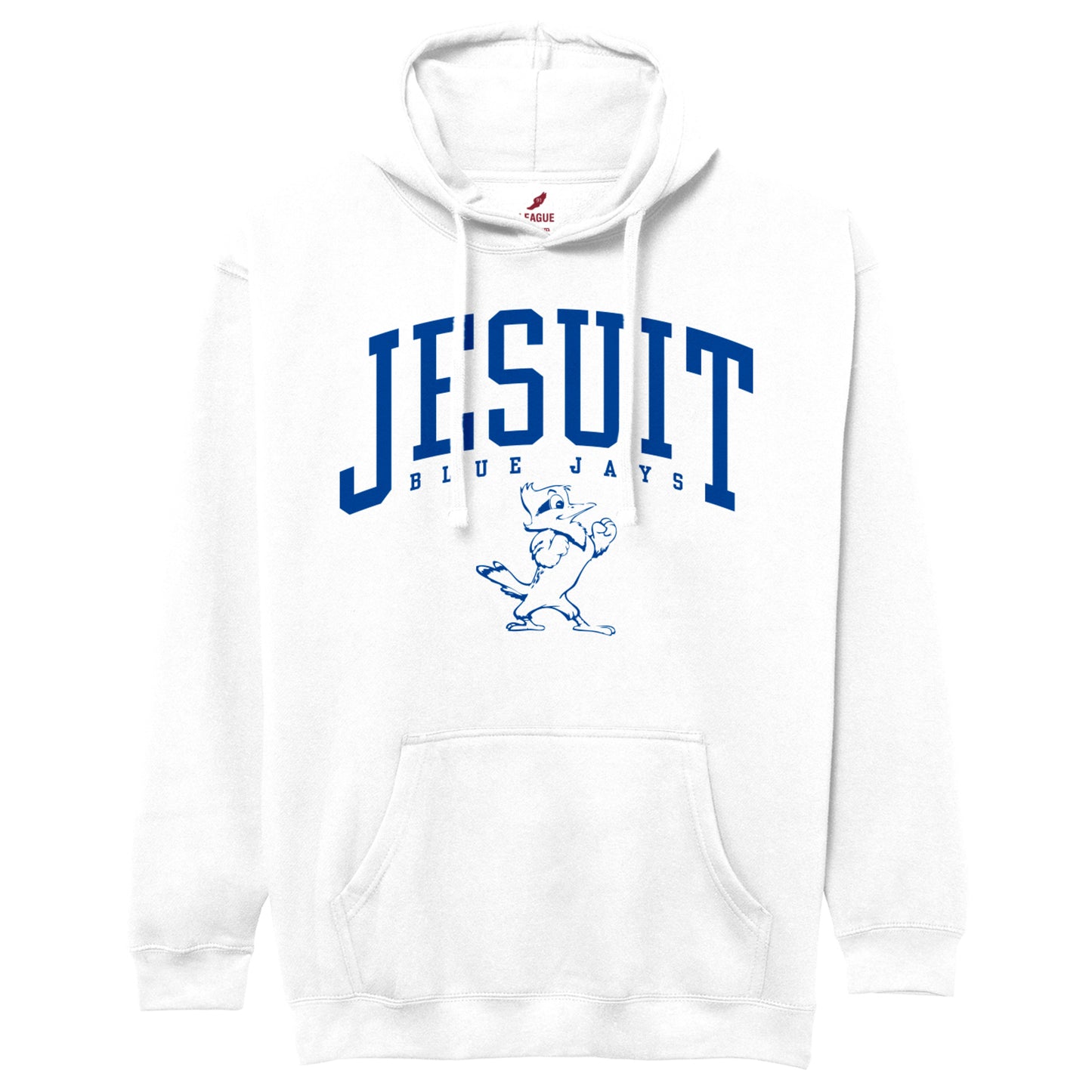 League.
52% Cotton/48% Polyester.
Kangaroo pocket, self-drawcords, brush interior for softness, lined hood.
Screen printed logos.