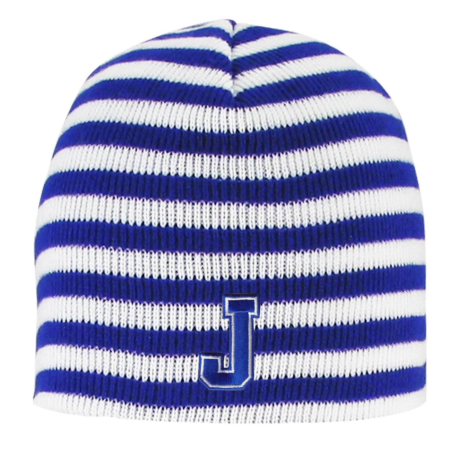 Logo Fit. 100% Acrylic. Hand wash & dry flat. One Size Fits Most. J logo.