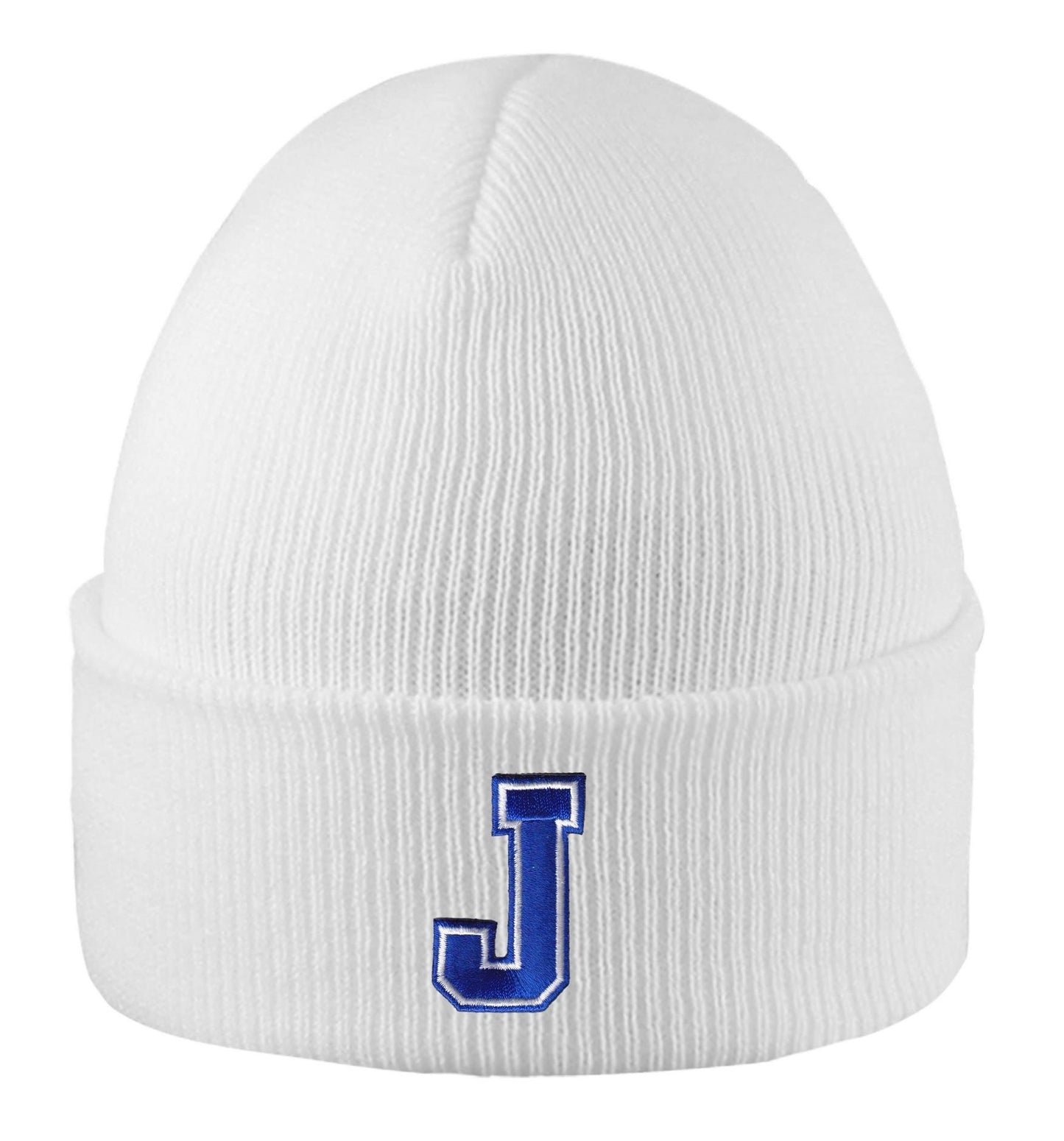 Logo Fit. 100% Acrylic. Hand wash & dry flat. One Size Fits Most. J logo.