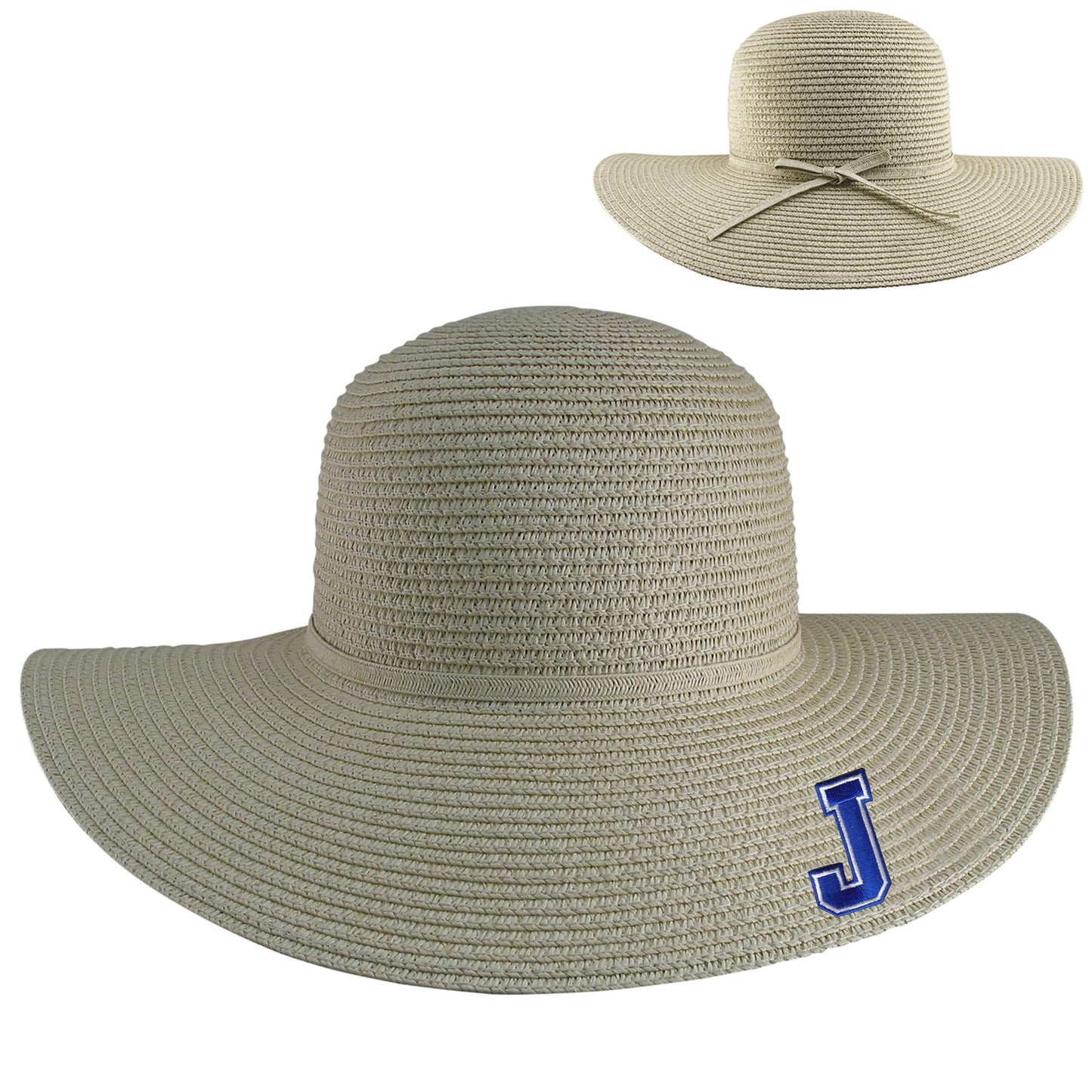 Logo Fit. Meet the Madeline UPF ladies paper straw wide brim sun hat. J logo on brim.