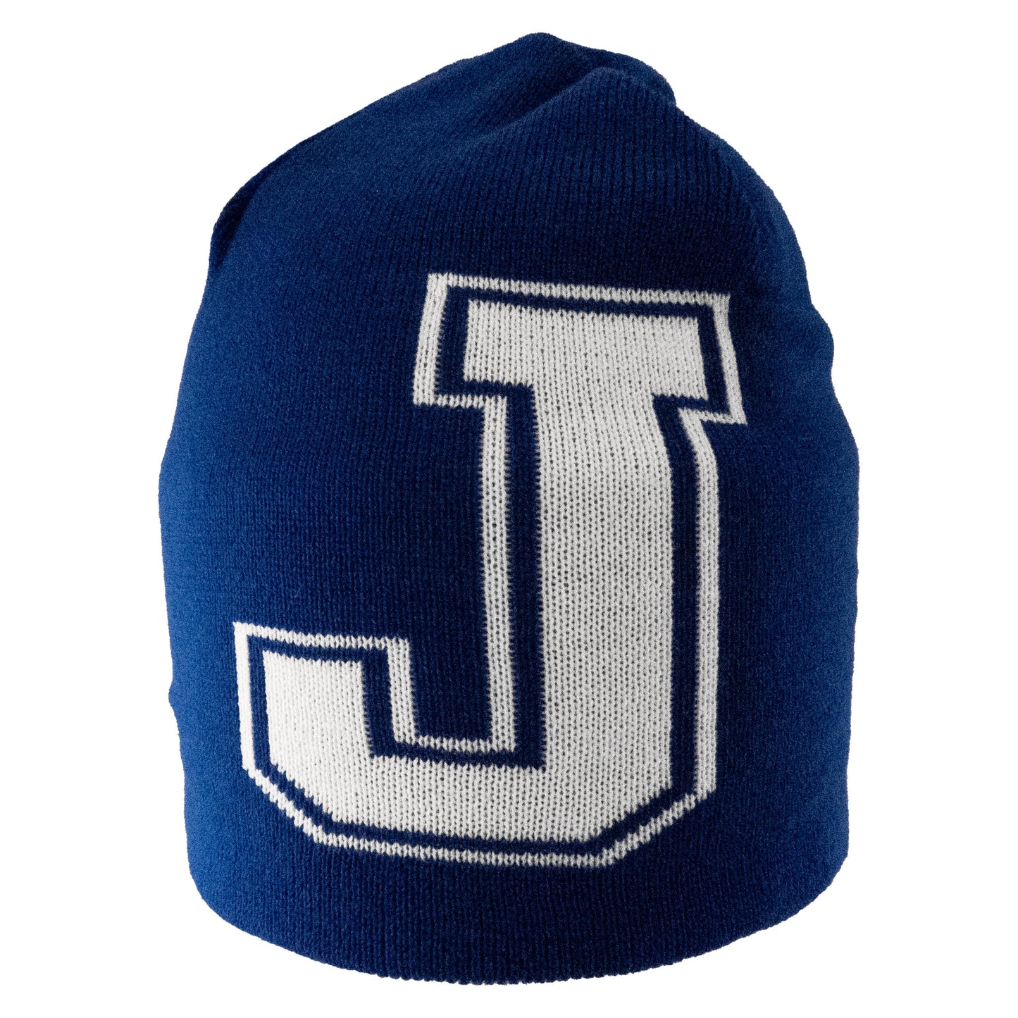 Logo Fit.
100% acrylic.
Beanie with off-set oversized knit-in design.
The Switchblade! Royal side with J logo. White side with Blue Jays logo