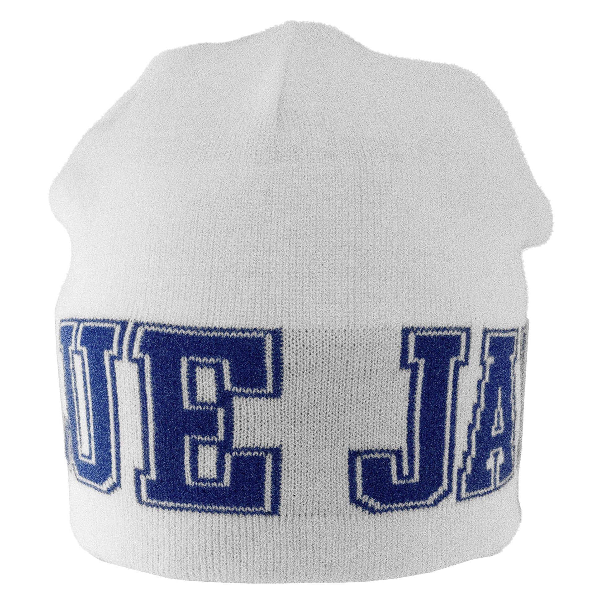 Logo Fit.
100% acrylic.
Beanie with off-set oversized knit-in design.
The Switchblade! Royal side with J logo. White side with Blue Jays logo.