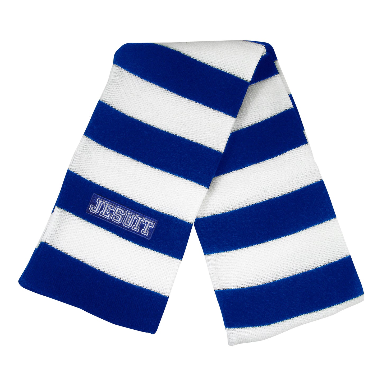 Logo Fit.
Acrylic.
60 inch long rugby striped knit scarf.
JESUIT logo.