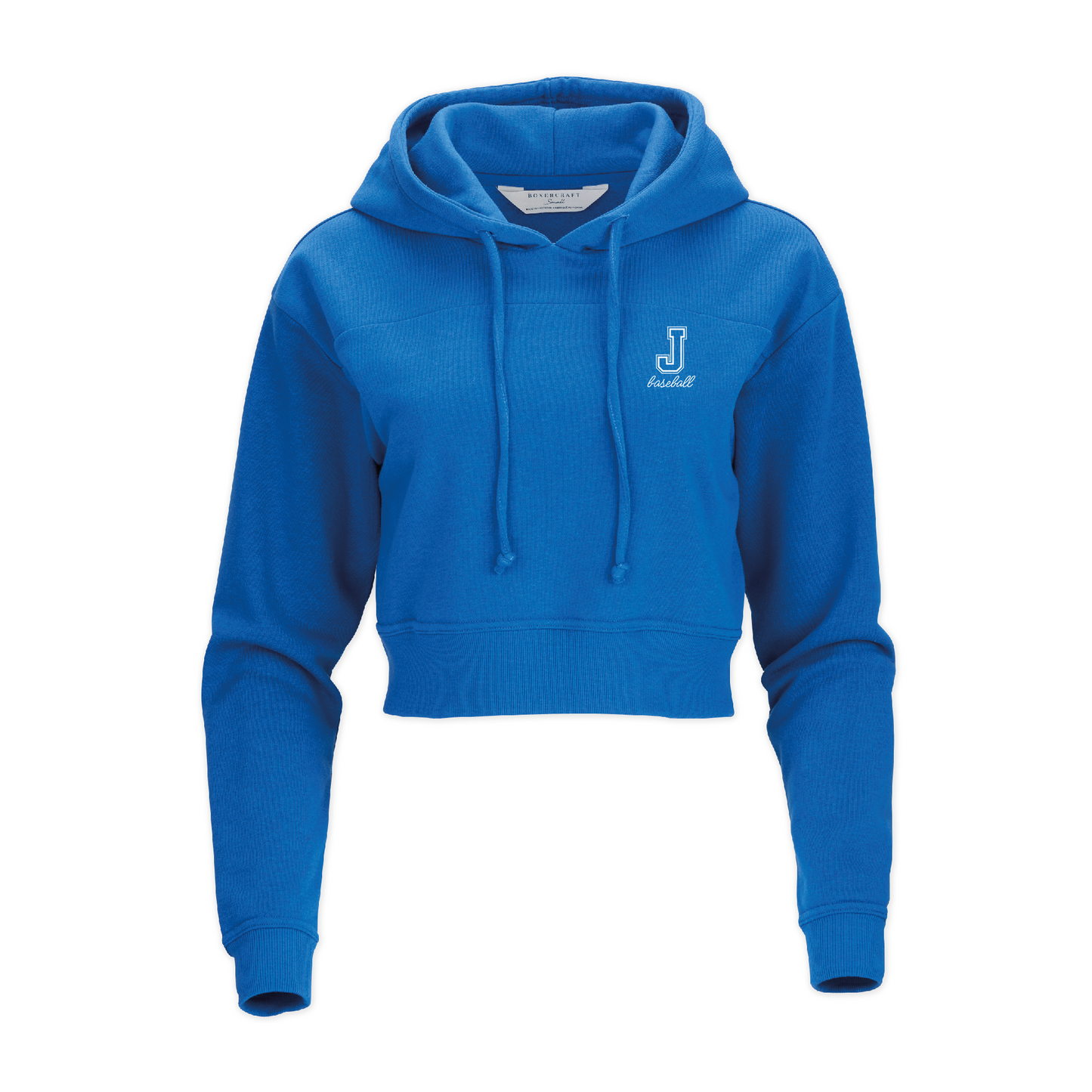 Boxercraft.
50% Cotton/50% Polyester brushed fleece.
Cropped style.7.1 oz. 2 ply self-fabric hood.
Rib cuffs and bottom band.
J Baseball logo.