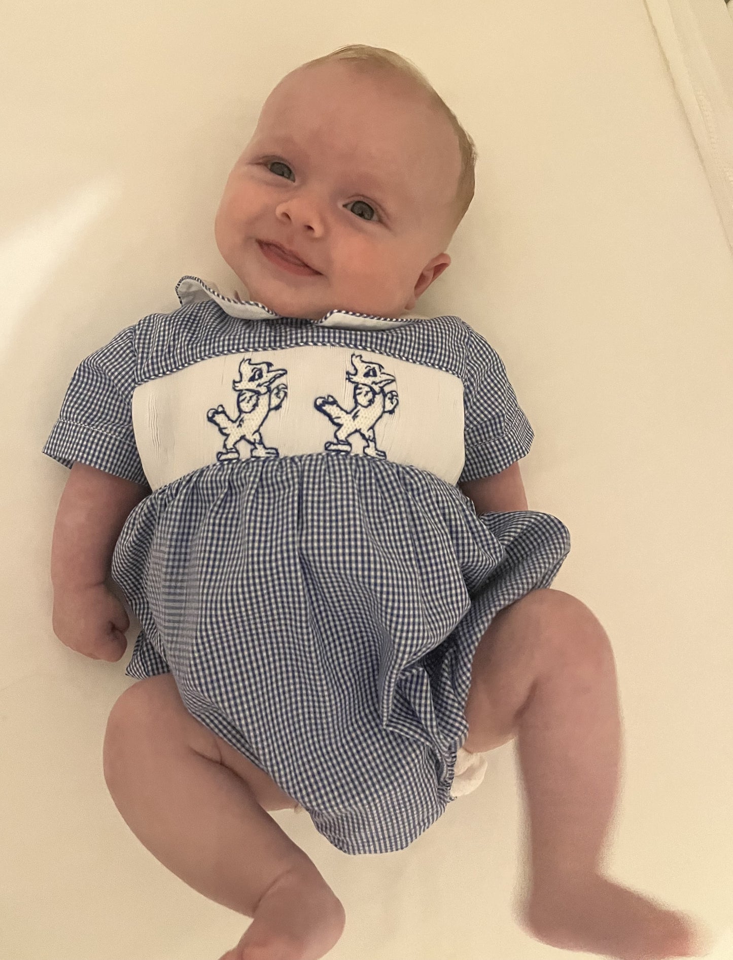 Hi! My name is Patrick Jr. My dad is a 2007 graduate. I'm wearing a 6 month size bubble. I already weigh 12 1/2 pounds!