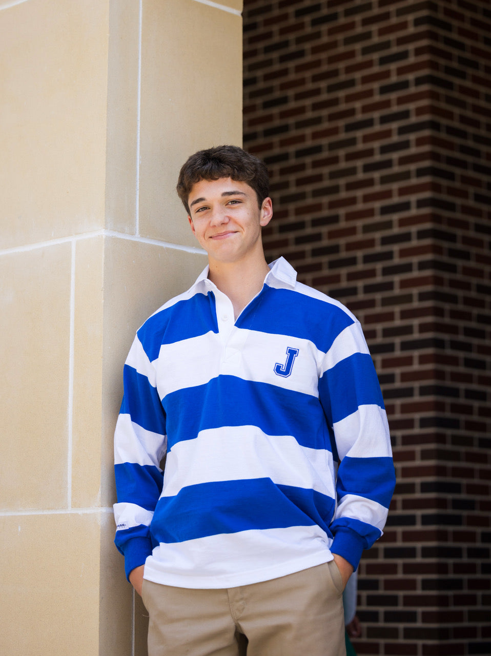 Barbarian.
100% Cotton.
4-inch stripes. These shirts are sewn from the finest quality 8 oz. knit cotton and made to authentic game-day specifications that feature reinforced classic placket and neck, seamless stretch cuffs and rubber buttons.
J embroidered logo.