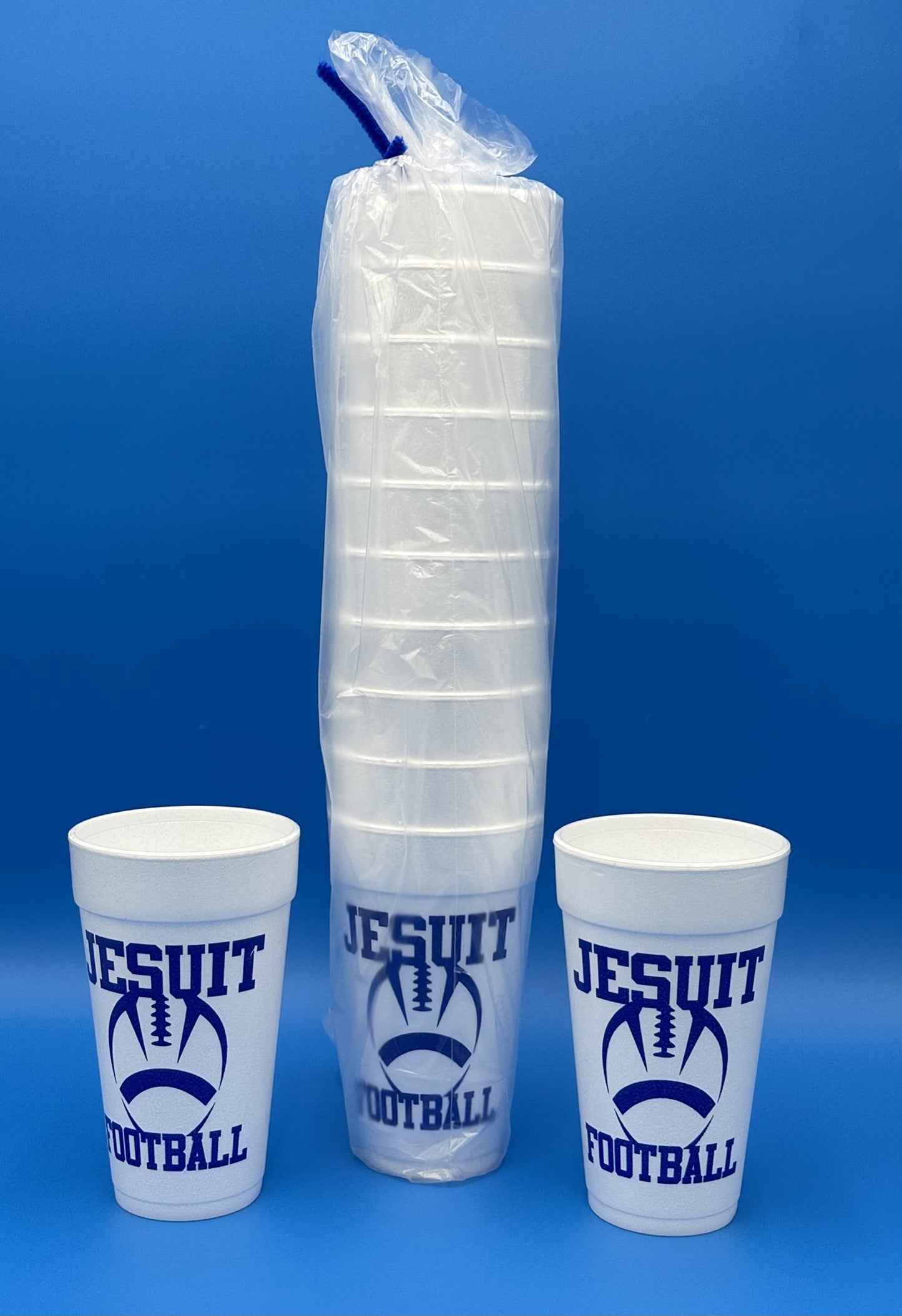 16-ounce cups. Set of 10 cups.
Jesuit Football Logo.
