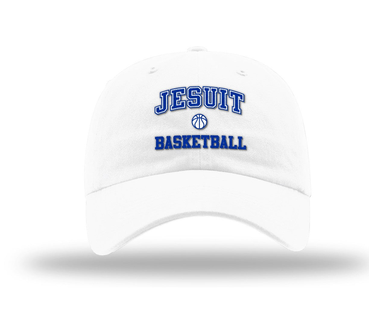 Richardson.
100% Cotton WHITE Garment Washed Twill.
Adjustable Cloth Backstrap.Relaxed Shape. Precurved. Cotton Sweatband.
Jesuit Basketball logo.