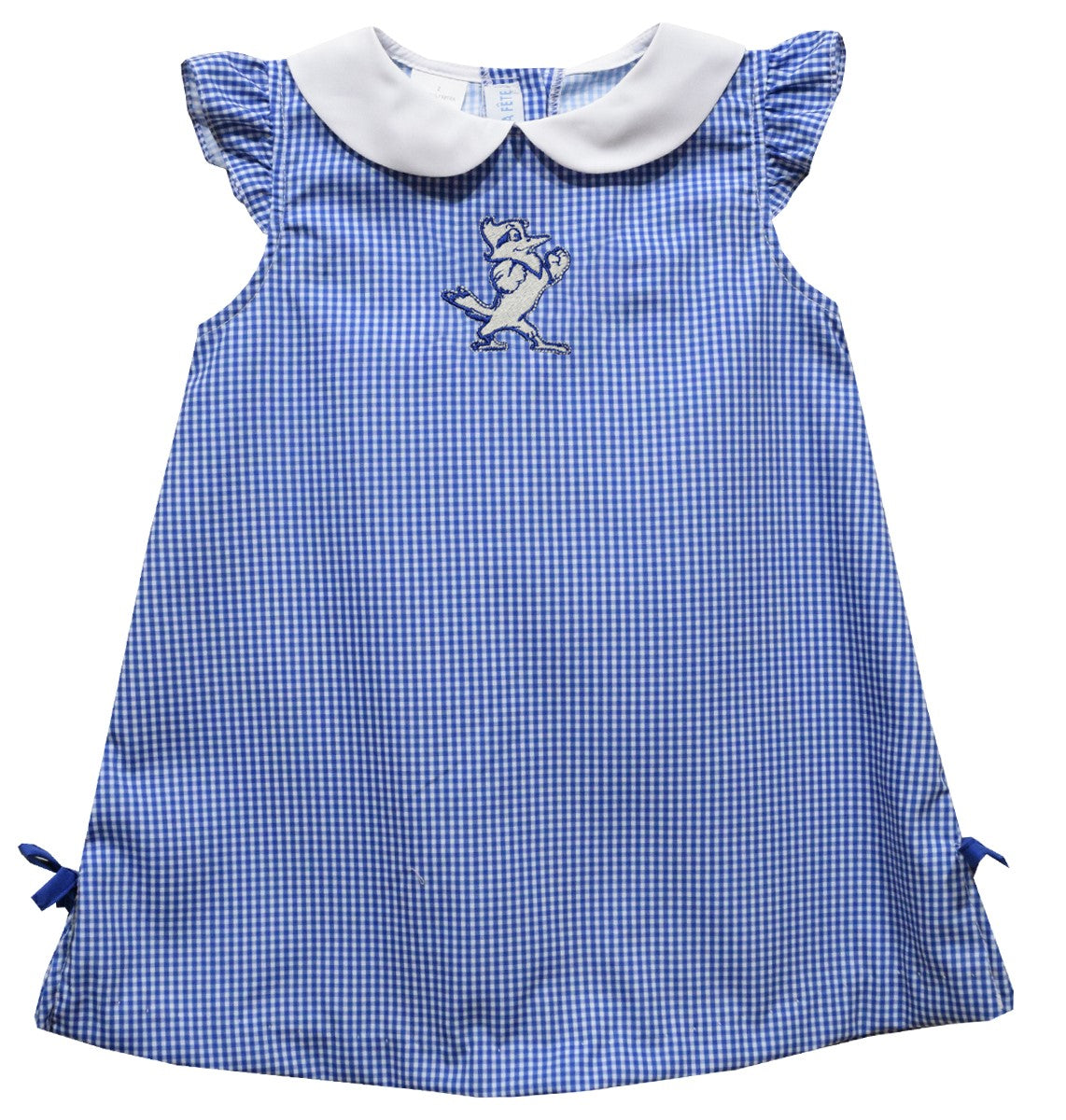Vive La Fete. 55% Polyester/45% Cotton. Machine Wash. Embroidered Jayson Logo. This girl's classic A-line dress will show off her Blue Jay Spirit!