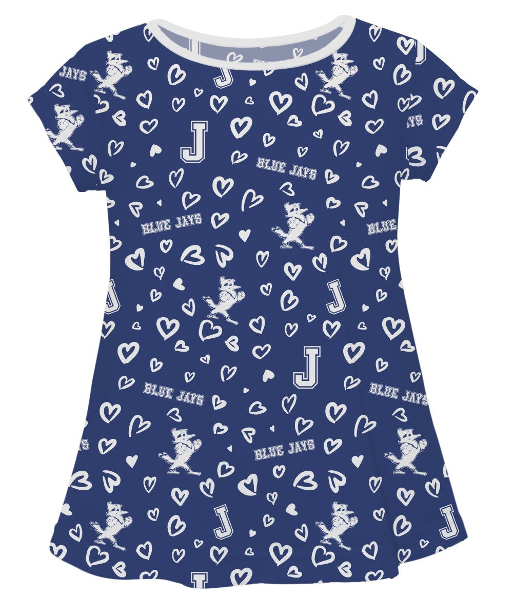 Vive La Fete. 100% Polyester.
Your girl will look stylish in her soft short sleeve scoop neck swing style tunic top. The sublimated performance fabric is moisture wicking and breathable and holds its colors forever. Let her play, go to the game, and cheer loudly and proudly with her Blue Jays gear.
CARE INSTRUCTIONS: Machine wash warm. Tumble dry low or hang dry. Remove promptly. Do not add fabric softeners. Do not iron. Do not bleach. Wash with like colors.
J, Jayson & Blue Jays logos.