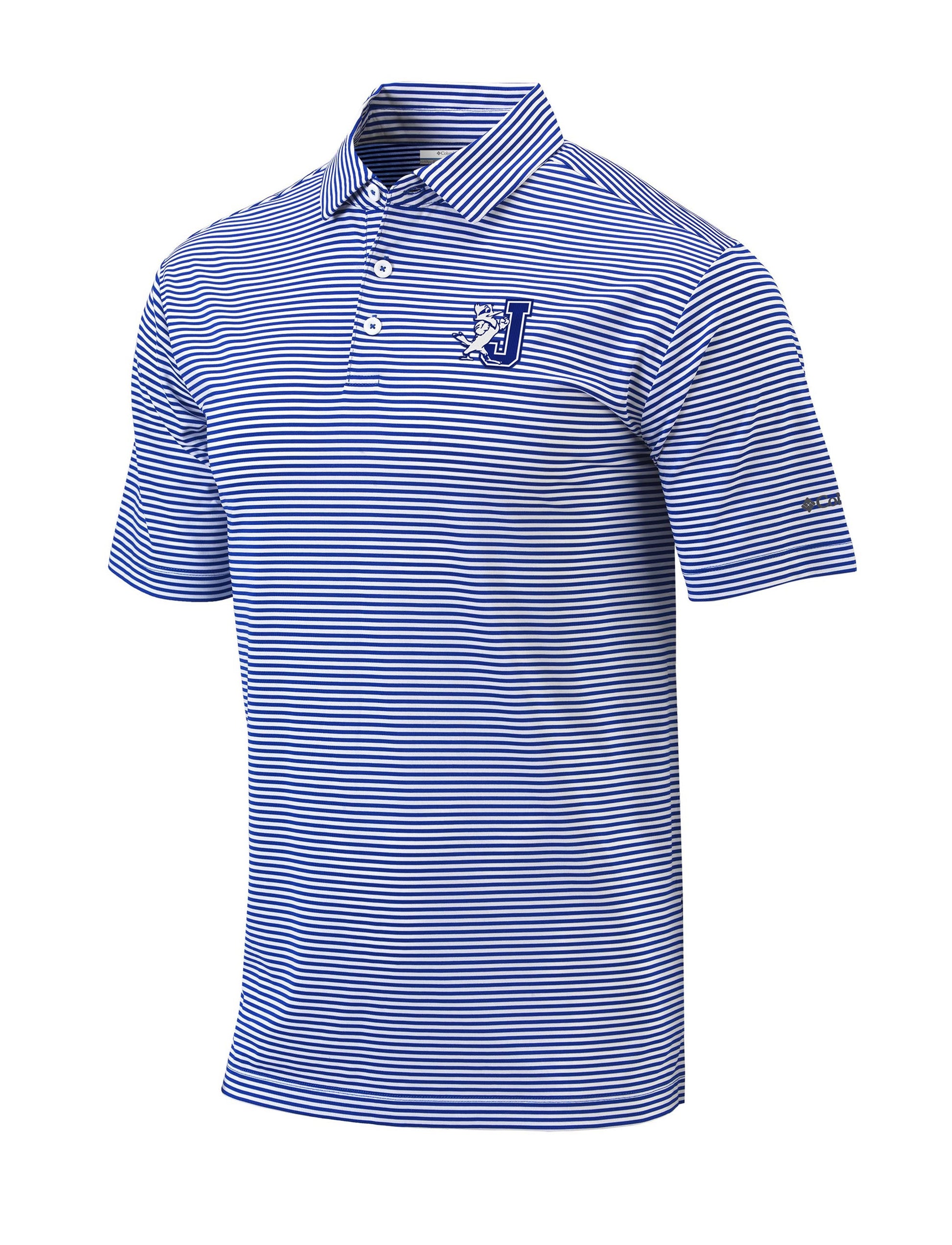 Columbia Golf.  94% Polyester/6% Spandex.  Omni Wick. Omni Shade UPF30 sun protection. Self fabric collar with sewn in collar stays.  J/Jayson embroidered logo.