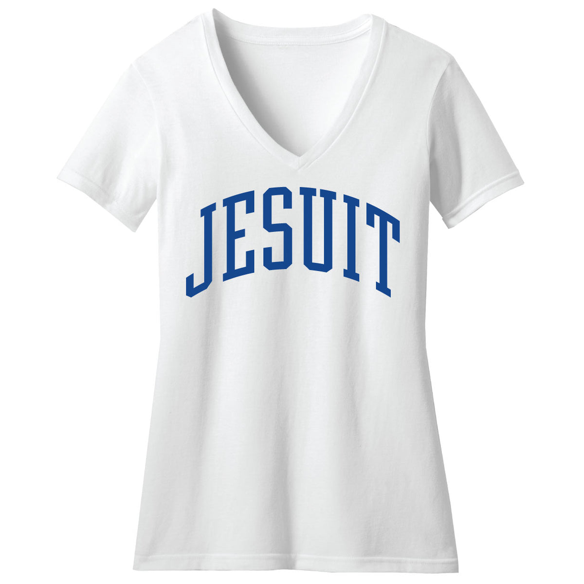 Camp David.

60% Cotton/40% Polyester.

This 4.3-ounce jersey v-neck tee features 1 x 1 rib at the neckline.

JESUIT logo