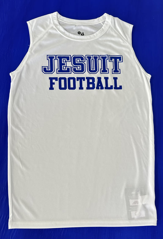 Badger Sport.

100% Polyester.

Moisture management/odor protection. Performance fabric.

Self-fabric collar. Paneled shoulder for maximum movement

JESUIT FOOTBALL LOGO