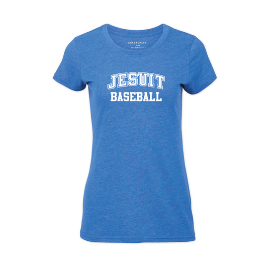 Boxercraft.

50% Polyester/38% Cotton/12% Rayon.

Folded self-fabric neck opening. Self-fabric neck tape.

Jesuit Baseball logo.