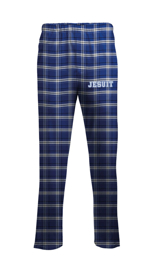 oxercraft.

100% cotton flannel, 4.3 ounce.

Self-folded waistband (with inner drawcord), hidden button-close fly and side pockets.

These flannel pants (pictured is the Carnegie Plaid) will keep you warm and comfortable with double-brushed cotton softness.

JESUIT screenprint logo.
