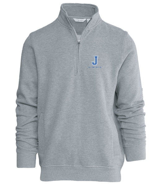Camp David.

60% Cotton/40% Polyester sueded fleece.

Features a stand collar, covered placket rib detail and set on pockets.

J A.M.D.G. embroidered logo