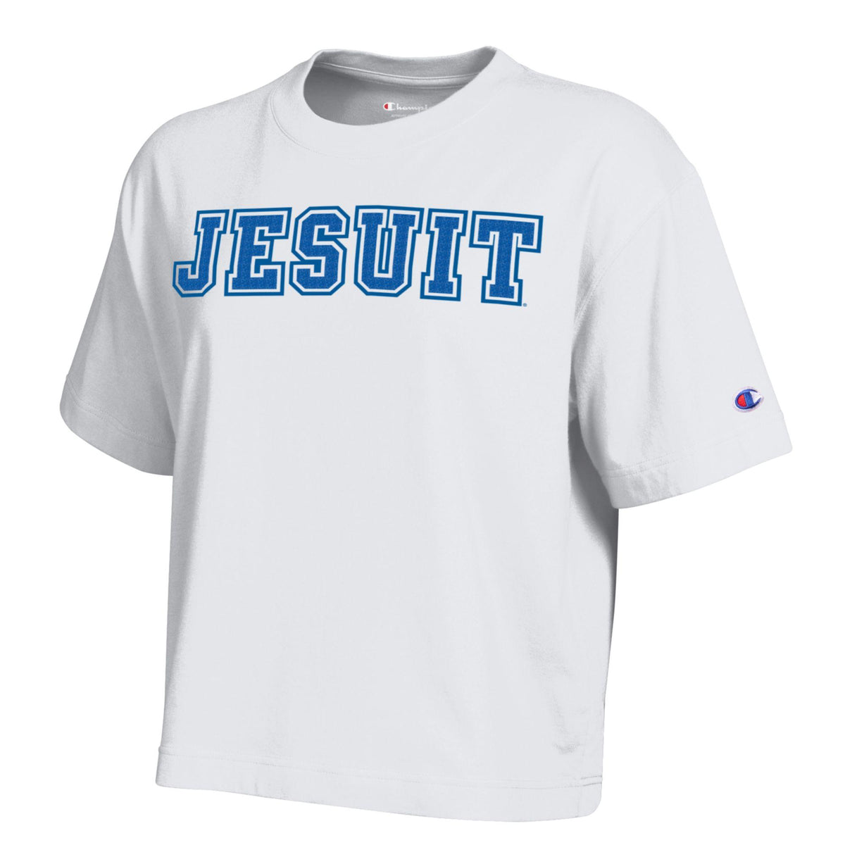 Champion.

100% Cotton.

An updated short sleeve tee in super-soft sueded jersey. Slightly oversized fit with dropped shoulder. Shorter body length. 1" tall neck rib. Deep 1.25" sleeve and bottom hems.

Jesuit logo.