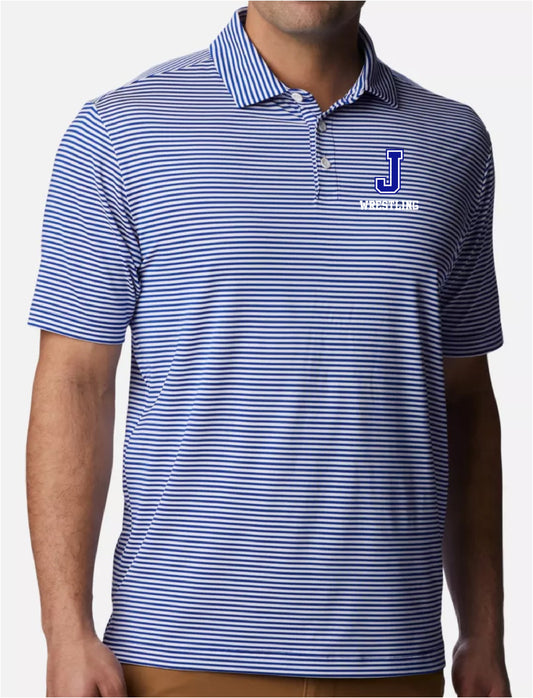 Columbia Golf.

94% Polyester/6% Spandex.

Omni Wick. Omni Shade UPF30 sun protection. Self-fabric collar with sewn in collar stays.

J Wrestling Embroidered logo.