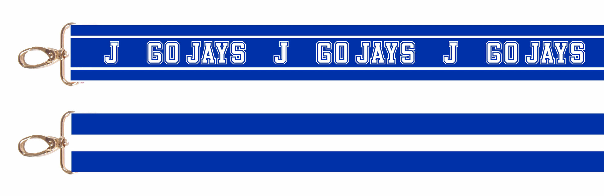 Desden.

26-52" long x 1.5" wide.&nbsp; Adjustable strap with high quality brass hardware. Can be paired with the Clara bag (sold separately).

Royal Blue & White J/Go Jays logos on one side with Royal Blue & White stripe on opposite.