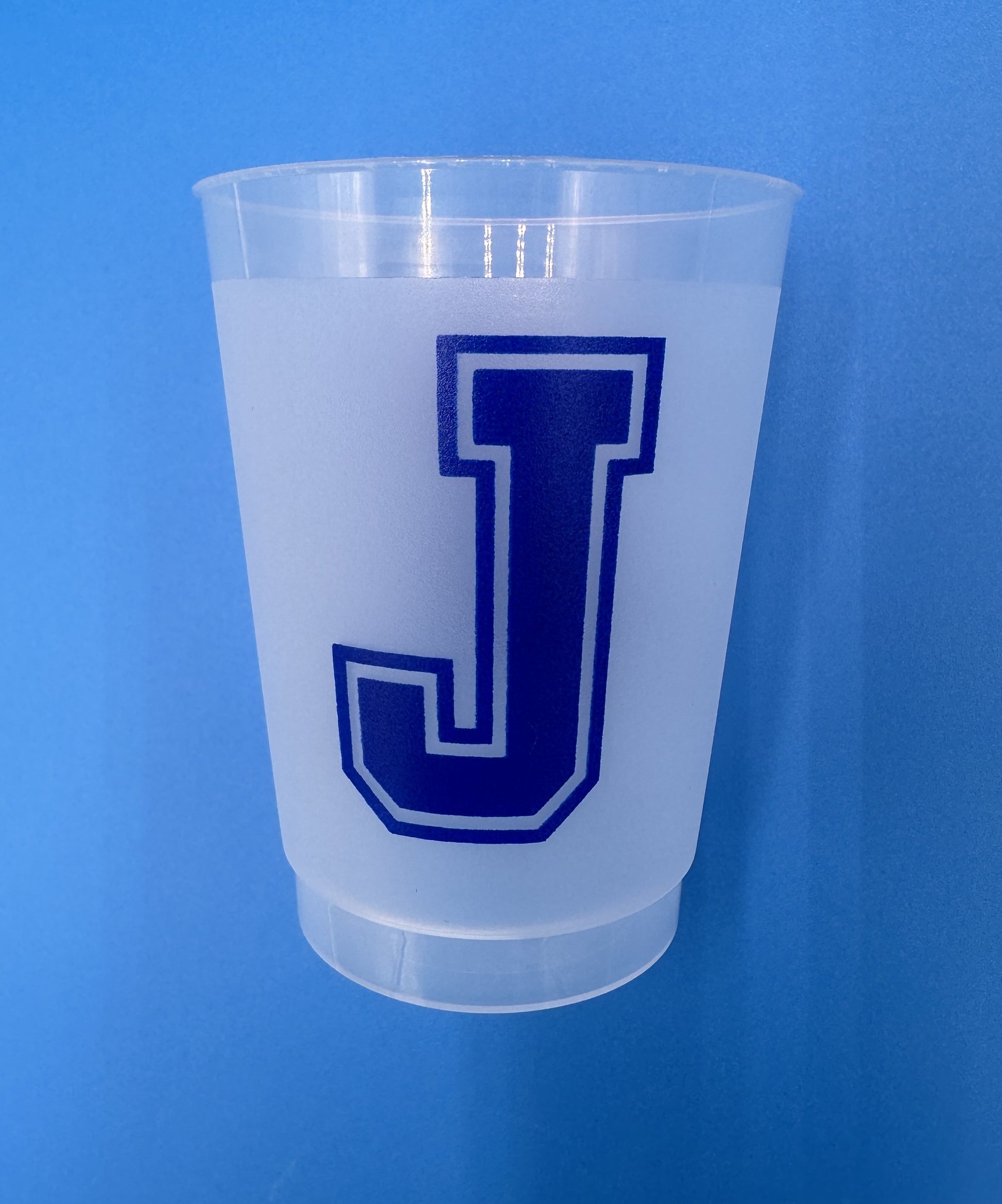 For your Jesuit parties!  Set of 20 cups.  Frosted Flex 10-ounce cups.  J logo on both sides.