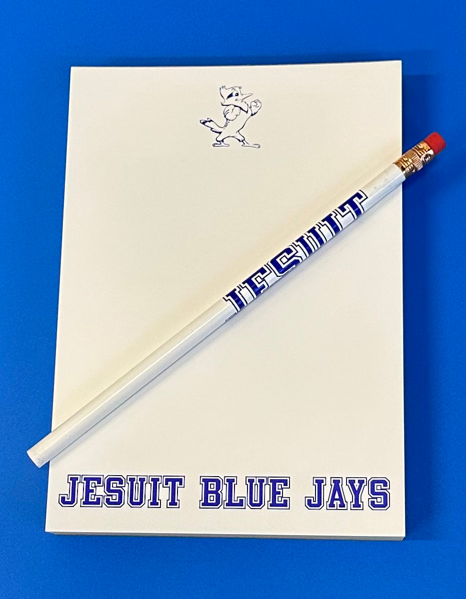 5 x 7 Note Pad with Jesuit Pencil.  Pad has 100 pages.
