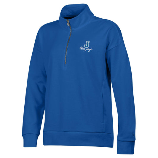 Gear for Sports.

80% Cotton/20% Polyester.

High-end 2x2 rib at cuff and waistband. Dropped armhole and functional on-seam pockets. Classic fit sits at hip-bone length.

Embroidered J with cursive Blue Jays logo.