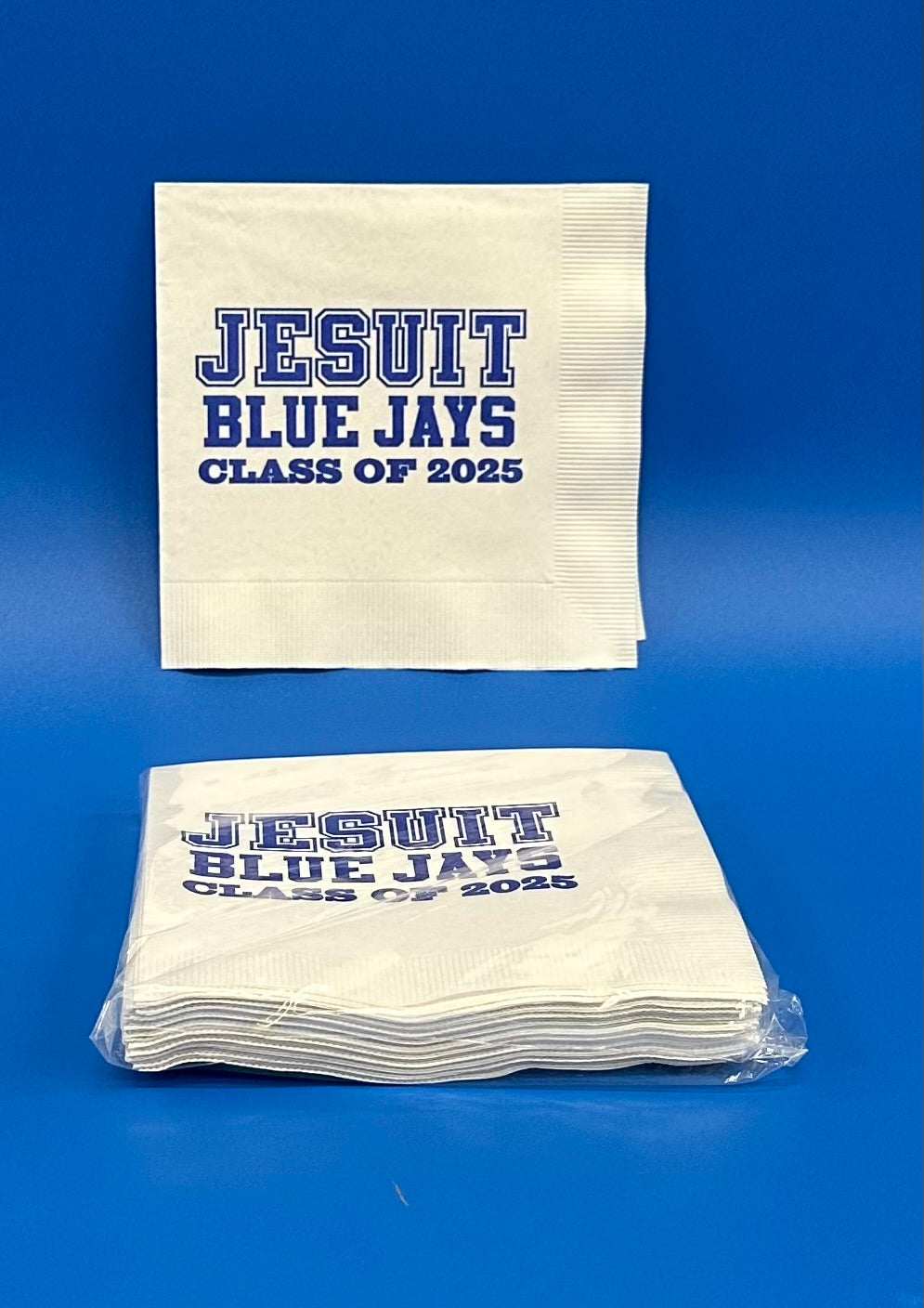 For your Jesuit parties!
Beverage size white napkins. Package of 20 napkins in set.
Measures 5" x 5".
CLASS OF 2025