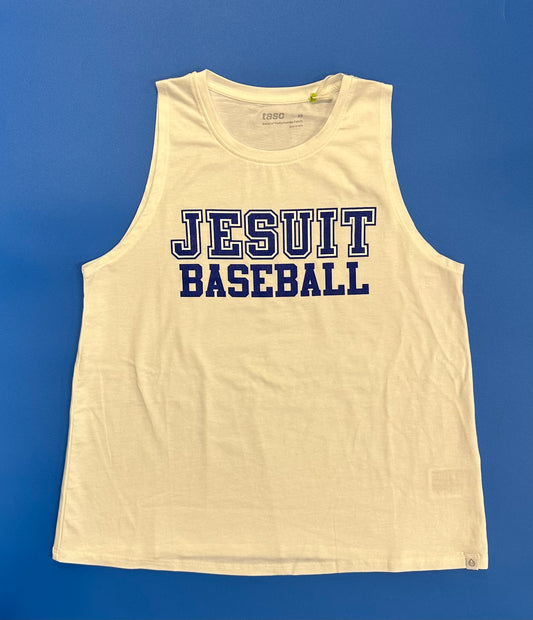 Tasc Performance.

52% Organic Cotton/43% Viscose from Bamboo/5% Lycra.

Crew neck, 22.5" body length, relaxed boxy fit.

Jesuit Baseball logo.