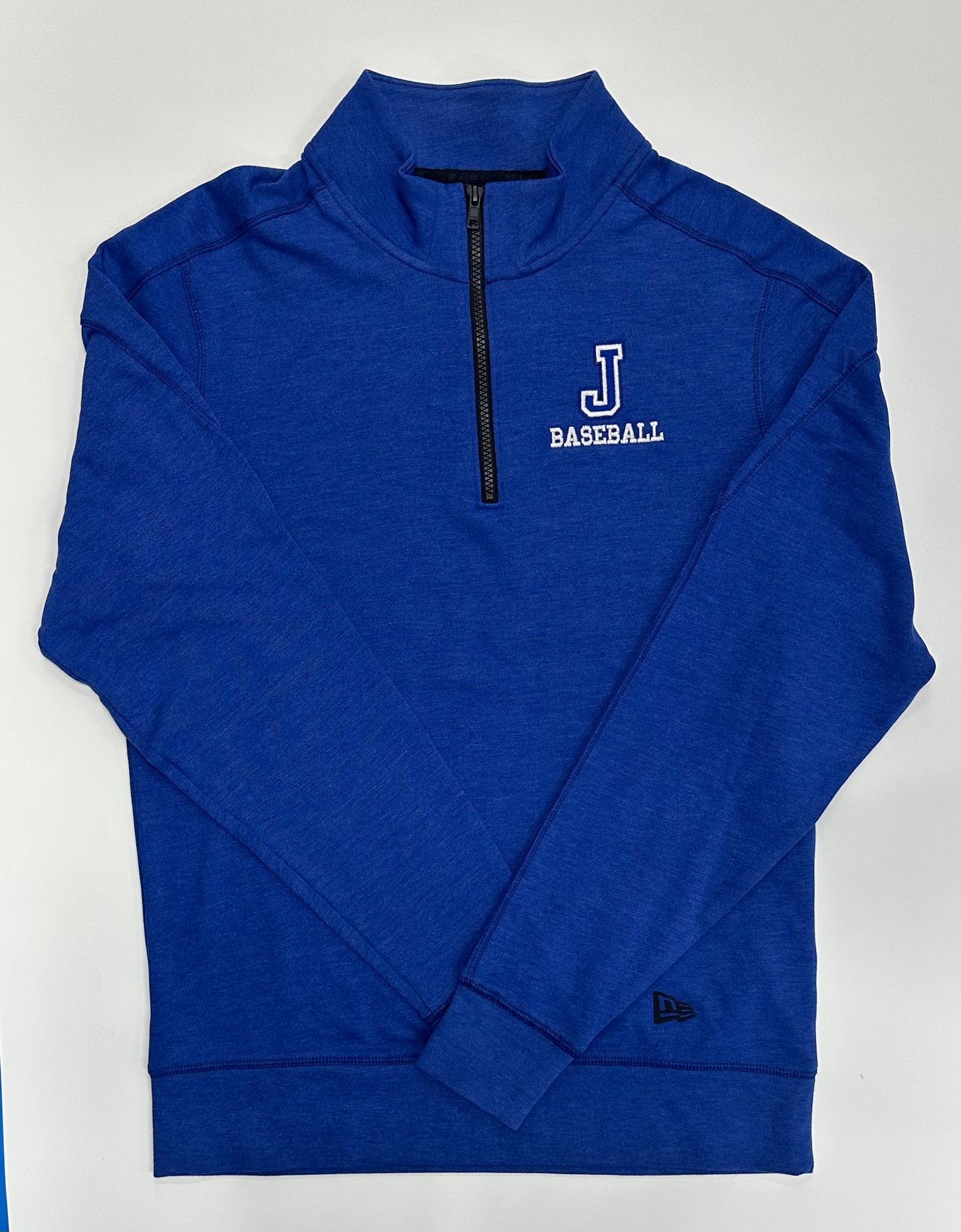 New Era.

55% Cotton/34% Polyester/11% Rayon.

The pullover features a classic 1/4 zip design, and the tri-blend fabric provides a plush feel. Lightweight yet. cozy and perfect for layering.

J Baseball logo.