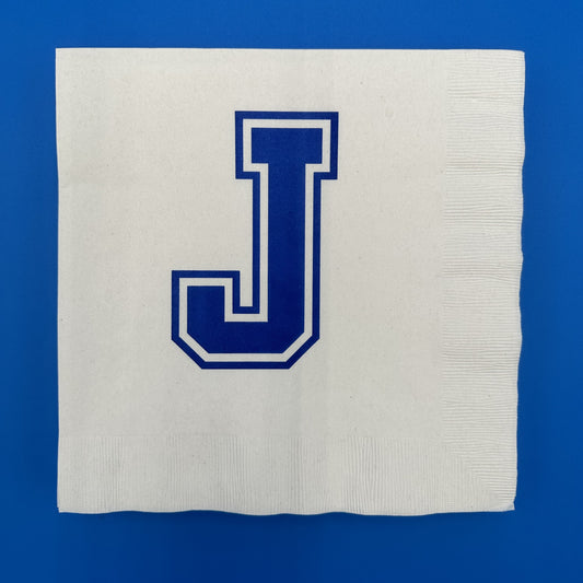 For your Jesuit parties!  Dinner size white napkins with J logo.  Package of 20 napkins in set.  Measures 8.5" x 8.5".