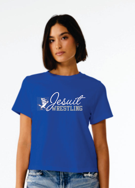 Bella + Canvas.

100% Cotton 6 oz.

This Heavyweight Tee is the perfect boxy tee that allows it to be paired with any bottom.

Features: Side-seamed. Boxier, relaxed fit. Set-in sleeves. Double stitched neck. Mid length.

JESUIT WRESTLING LOGOS.