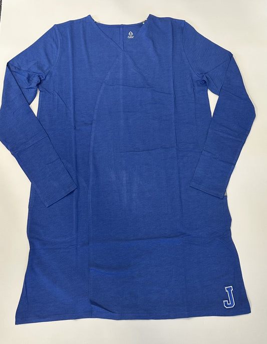 Tasc Performance.  52% Organic Cotton/42% Viscose from Bamboo/5% Lycra.  Open front, elongated sleeve, cuffs, side pockets, 8" side splits, 35" body length.  Exclusive color and extended sizes. Embroidered J logo.