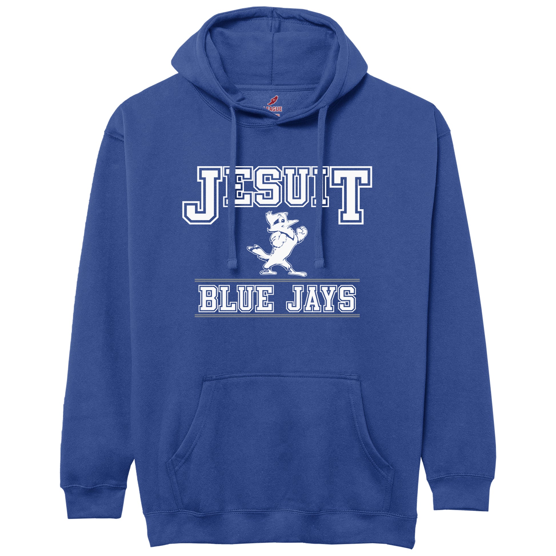 League.

52% Cotton/48% Polyester.

Kangaroo pocket, self-drawcords, brush interior for softness, lined hood.

Screen printed logos.