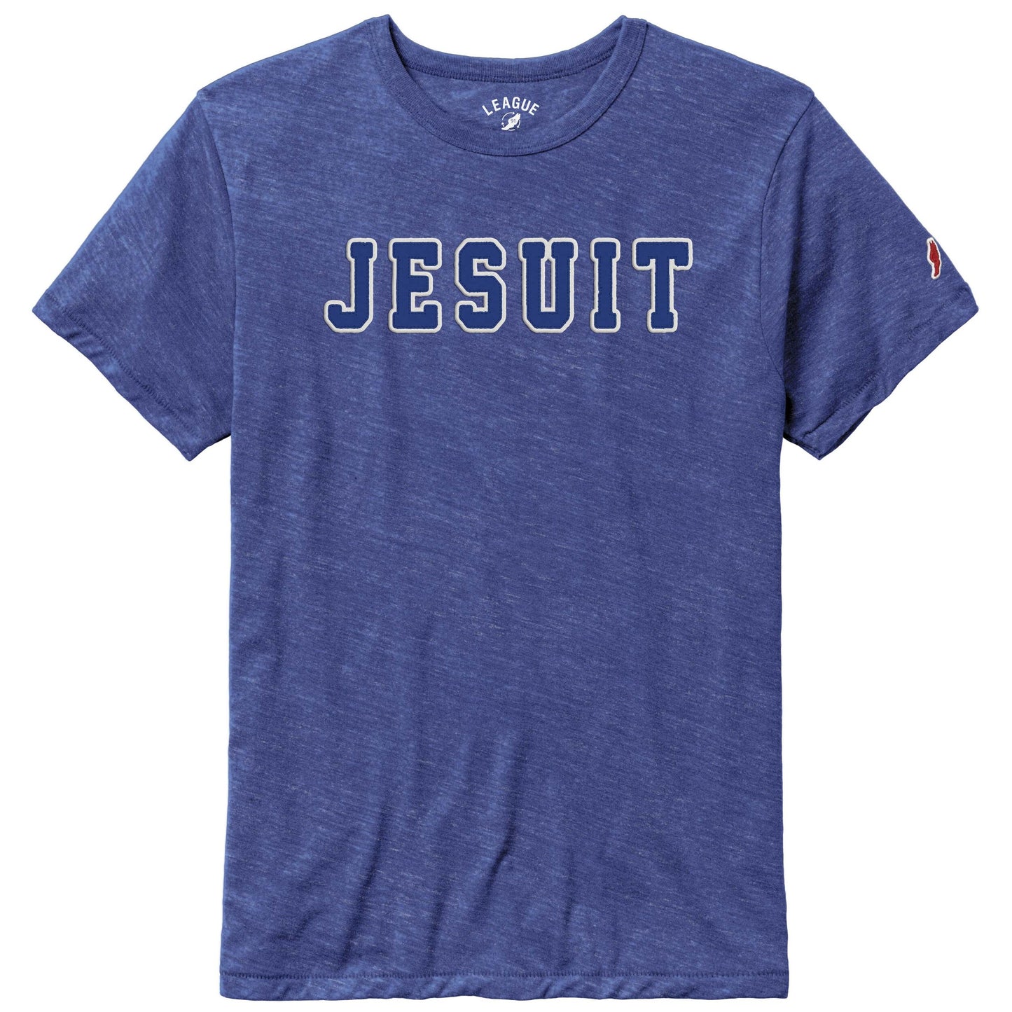 League Apparel.

Tri blend Jersey. 50% Recycled Polyester/38% Cotton/12% Rayon.

Classic fit with a well-worn favorite feel. Top selling unisex style.

Jesuit raw edge jersey applique.