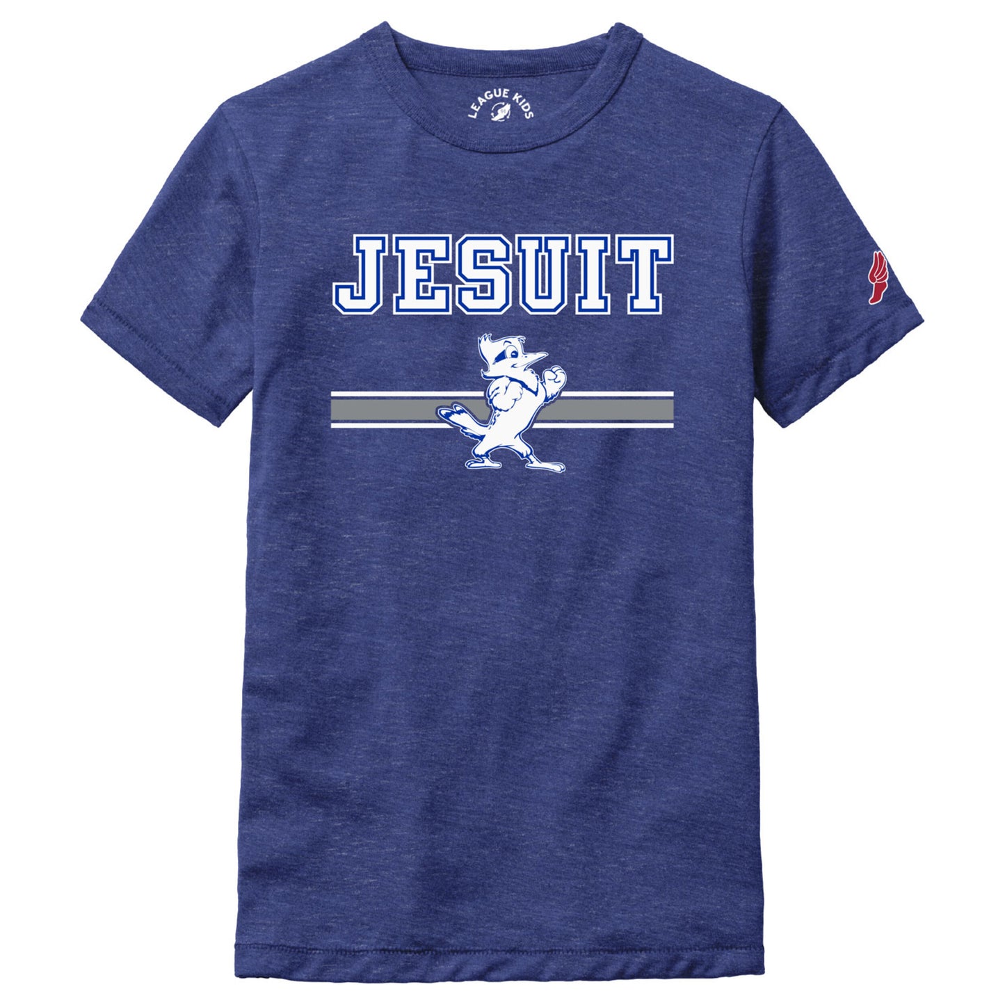 League Apparel.

50% Recycled Polyester/39% Cotton/12% Rayon.

Short sleeves, easy fitting body, ultra-soft triblend knit.

Jesuit w/Jayson logo.