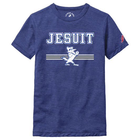 League Apparel.

50% Recycled Polyester/39% Cotton/12% Rayon.

Short sleeves, easy fitting body, ultra-soft triblend knit.

Jesuit w/Jayson logo.